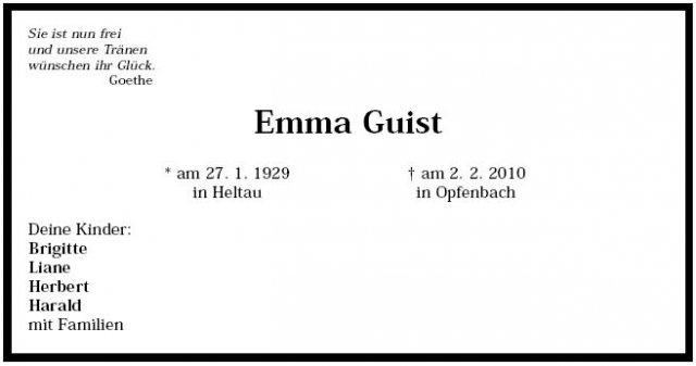 Tordai Emma 1929-2010 Todesanzeige